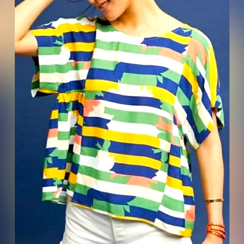 Maeve Anthropologie Top Women’s Medium Mila Colorful Abstract Striped Blouse